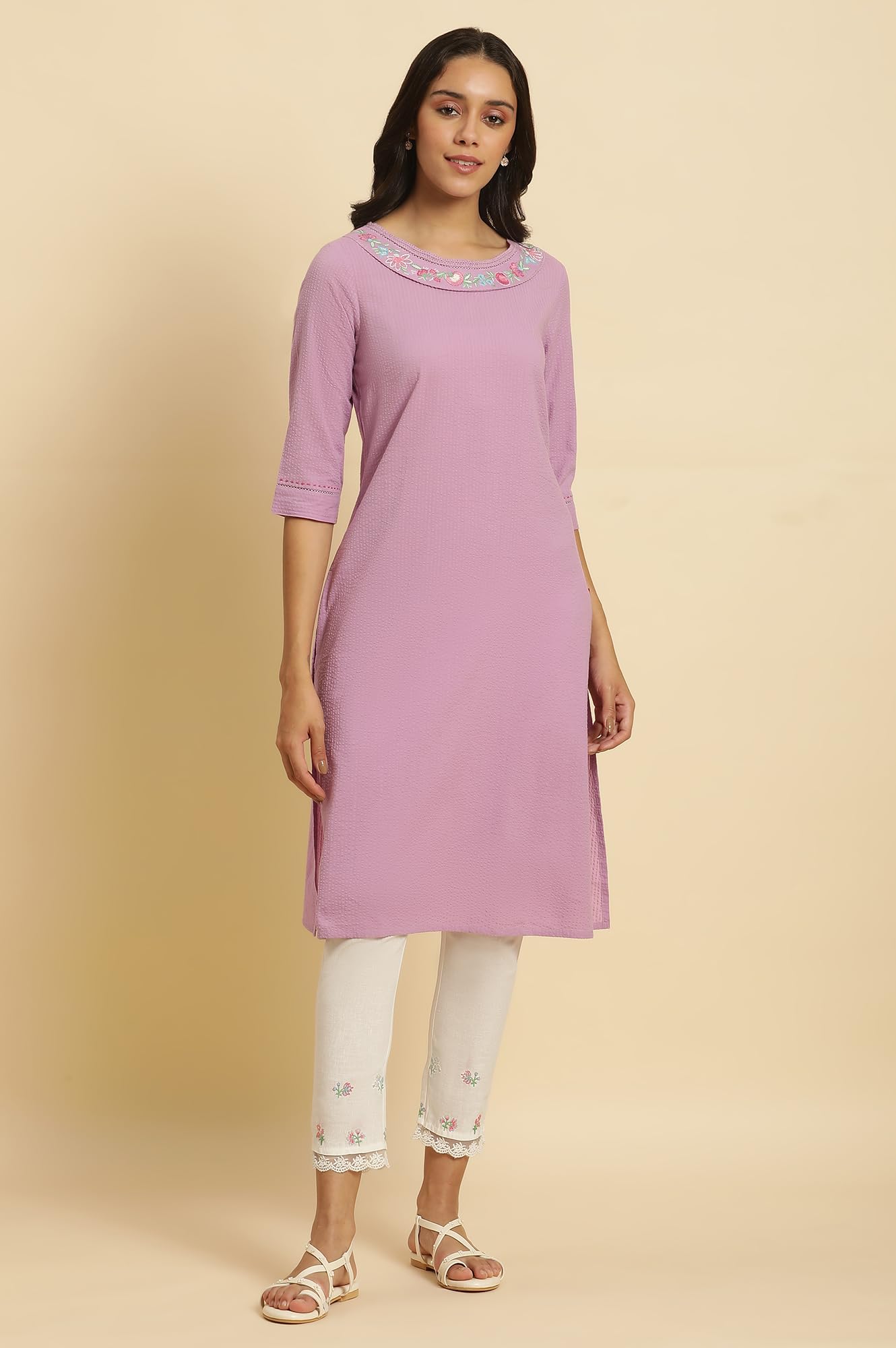 W For Woman WomenS Cotton Solid Regular Kurta (23Auw10131-220210_Lilac
