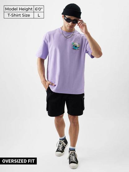 The Souled Store Official Smurfs: Smurf Off! Men and Boys Oversize Fit Half Sleeve Graphic Printed Cotton Purple Color T-Shirt