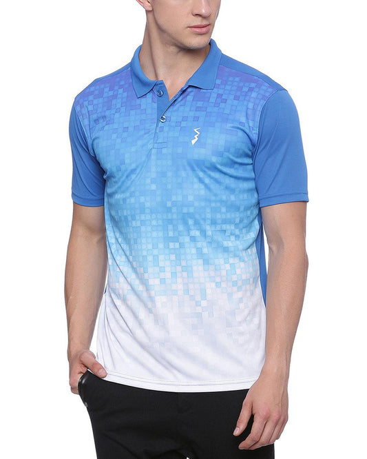 Campus Sutra Mens Blue and White Ombre Dri-Fit Activewear T-Shirt Regular Fit for Casual Wear | Structured T-Shirt Crafted with