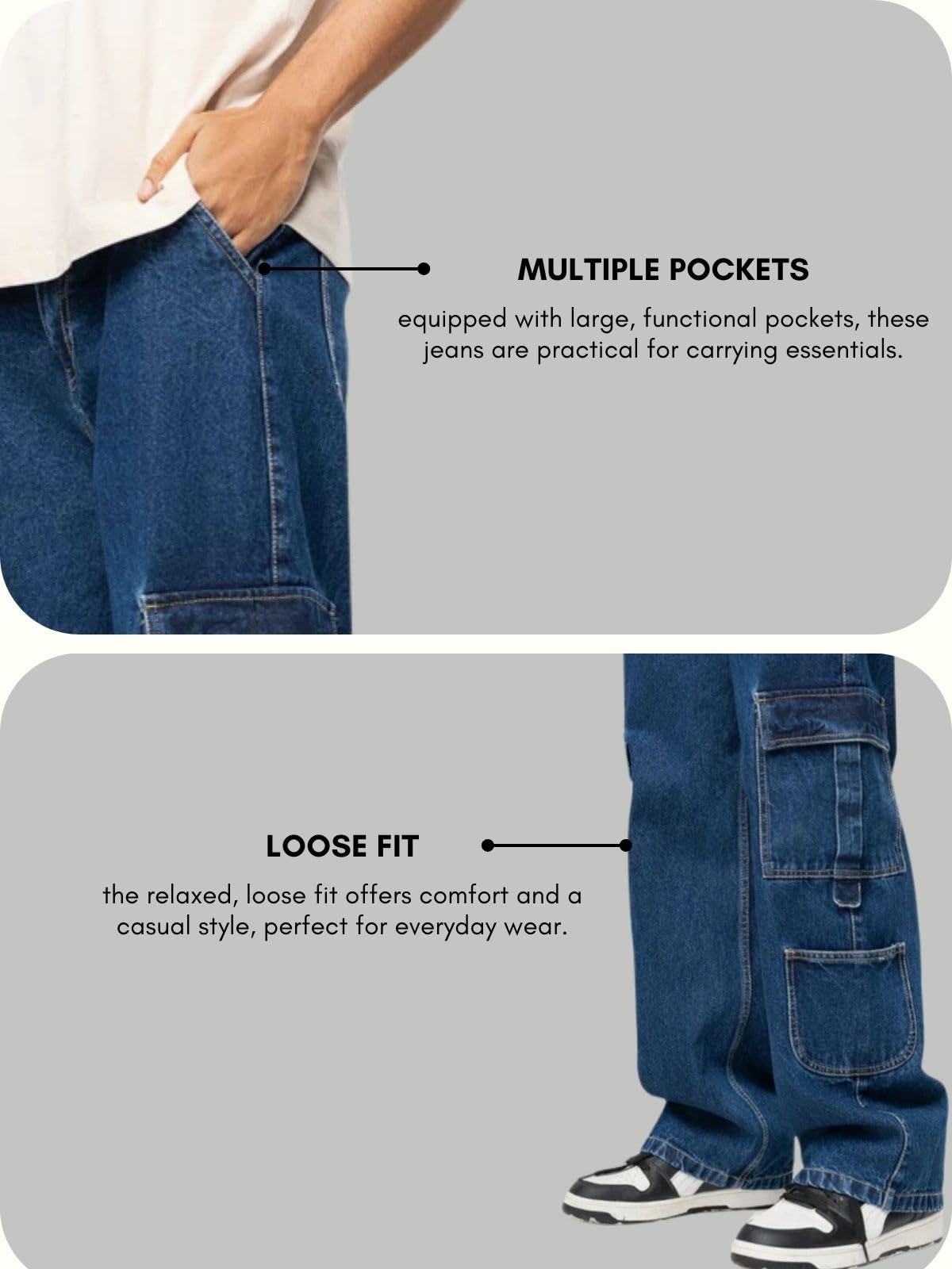 GRECIILOOKS Men Jeans | Men Jeans Pants | Denim Jeans | Baggy Jeans for Men | Cargo Jeans for Man | Stylish Jeans for Men (in, N