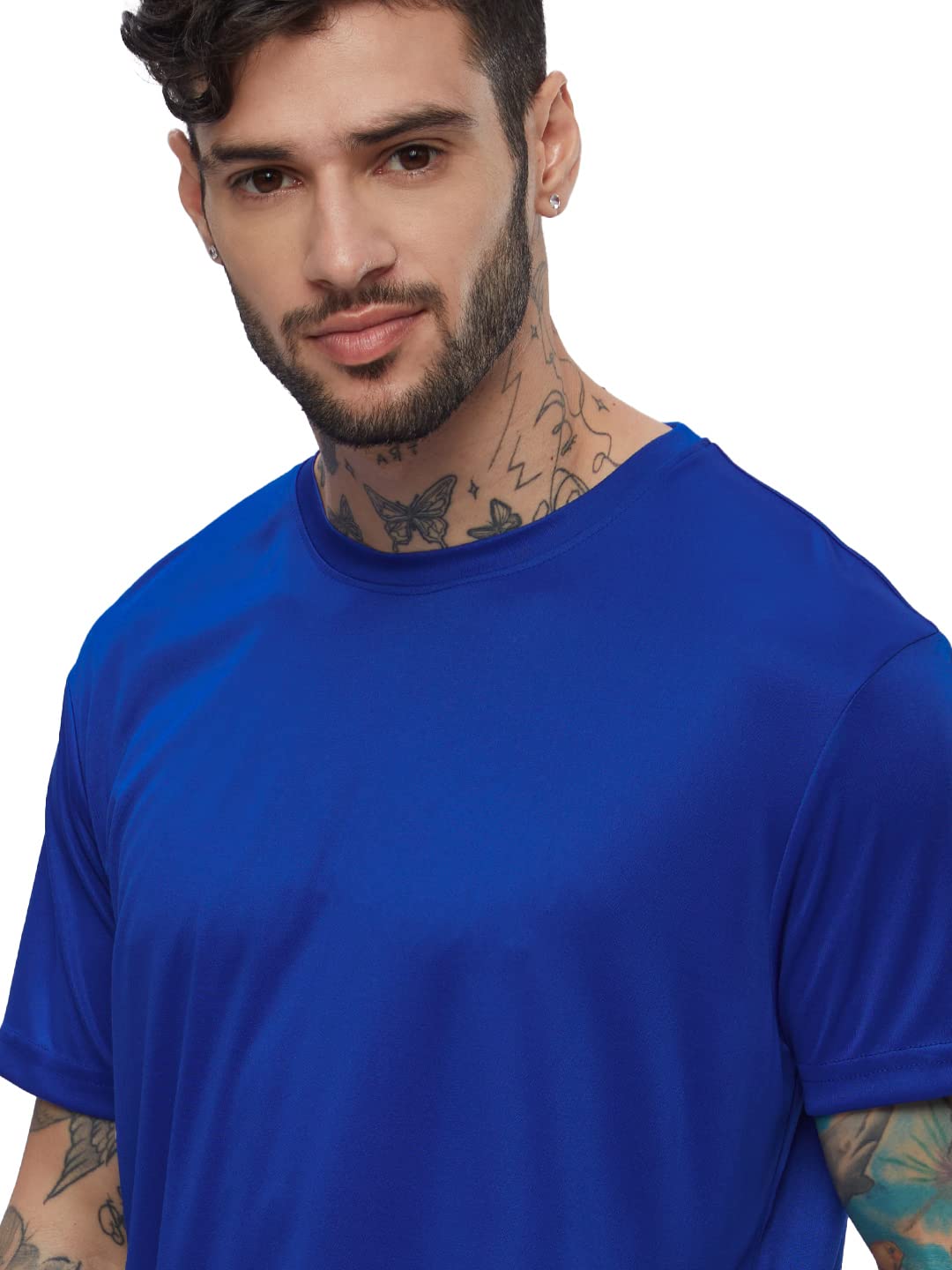 The Souled Store Solids: Blue Mens and Boys Regular fit Solid Half Sleeve Polyester Blue Color Jerseys
