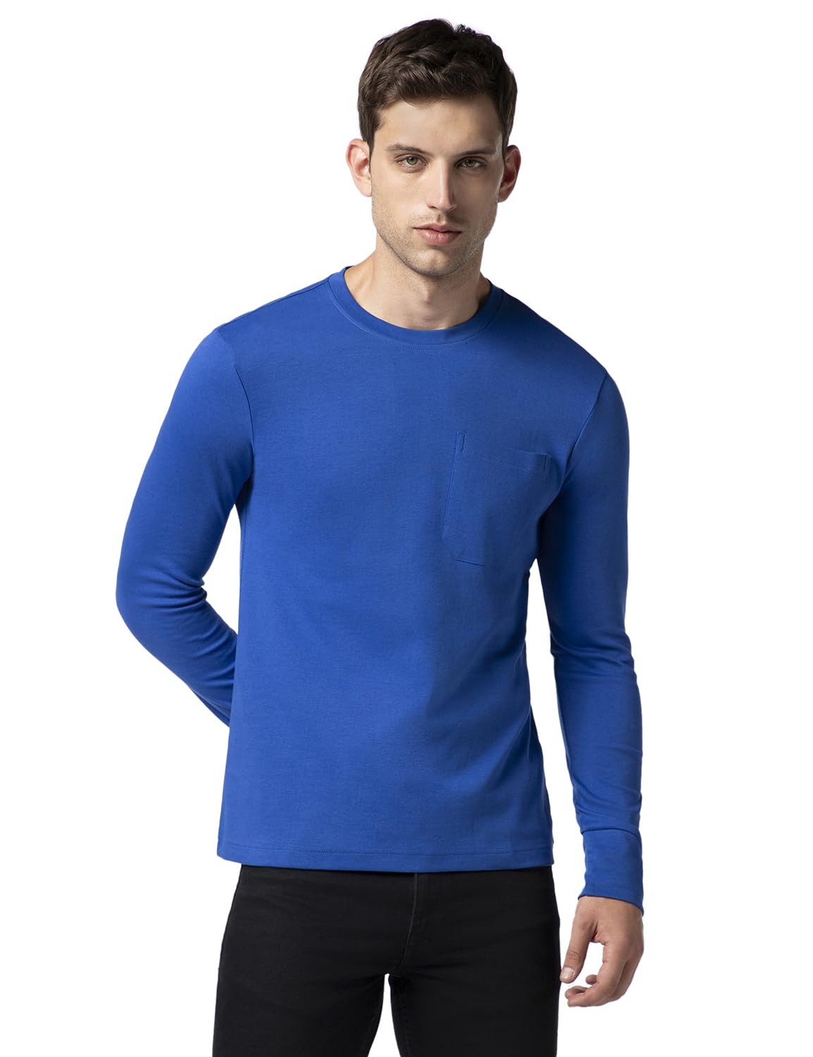 FYLTR Mens Casual Crewneck Full Sleeve T-Shirt with Stab Stitched Front Pocket Detail