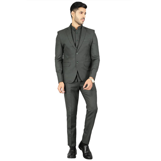 WINTAGE Mens Polyester Cotton Plain Green Three Piece Suit : 38/ S