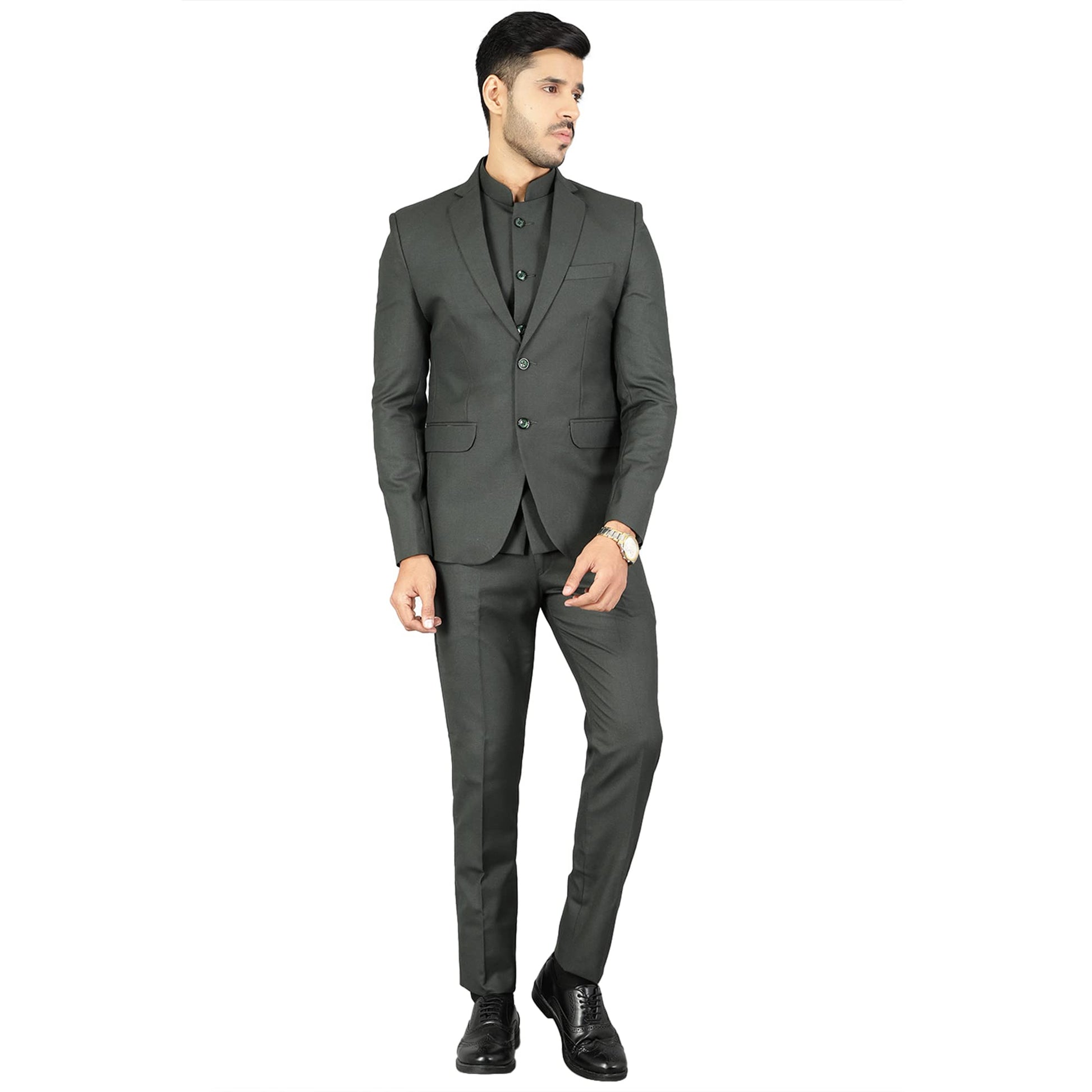 WINTAGE Mens Polyester Cotton Plain Green Three Piece Suit : 44/ XL