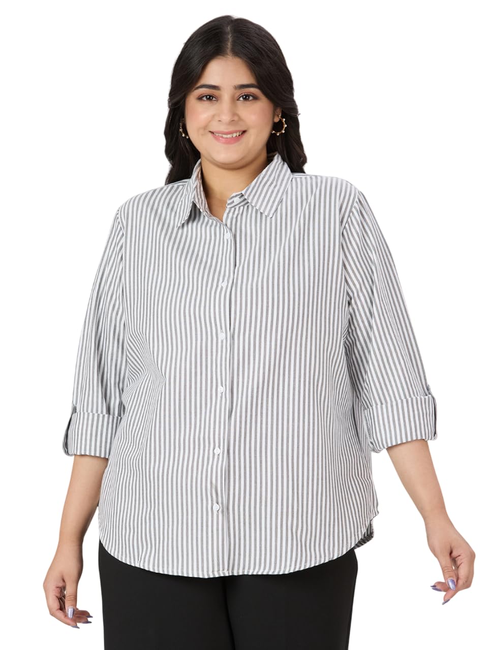 Style Quotient Women Black White Polycotton Formal Shirt