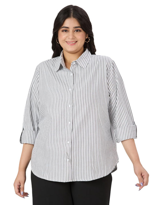 Style Quotient Women Black White Polycotton Formal Shirt
