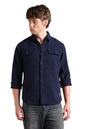 Hubberholme Men Relaxed Fit Spread Collar Fullsleeve Self Design Shirts 29 Navy Blue