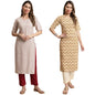 Pinkmint Kurta Set for Women ll Printed Kurti & Pant Set ll Combo Kurta Set ll (Pack of 2) White-Gold
