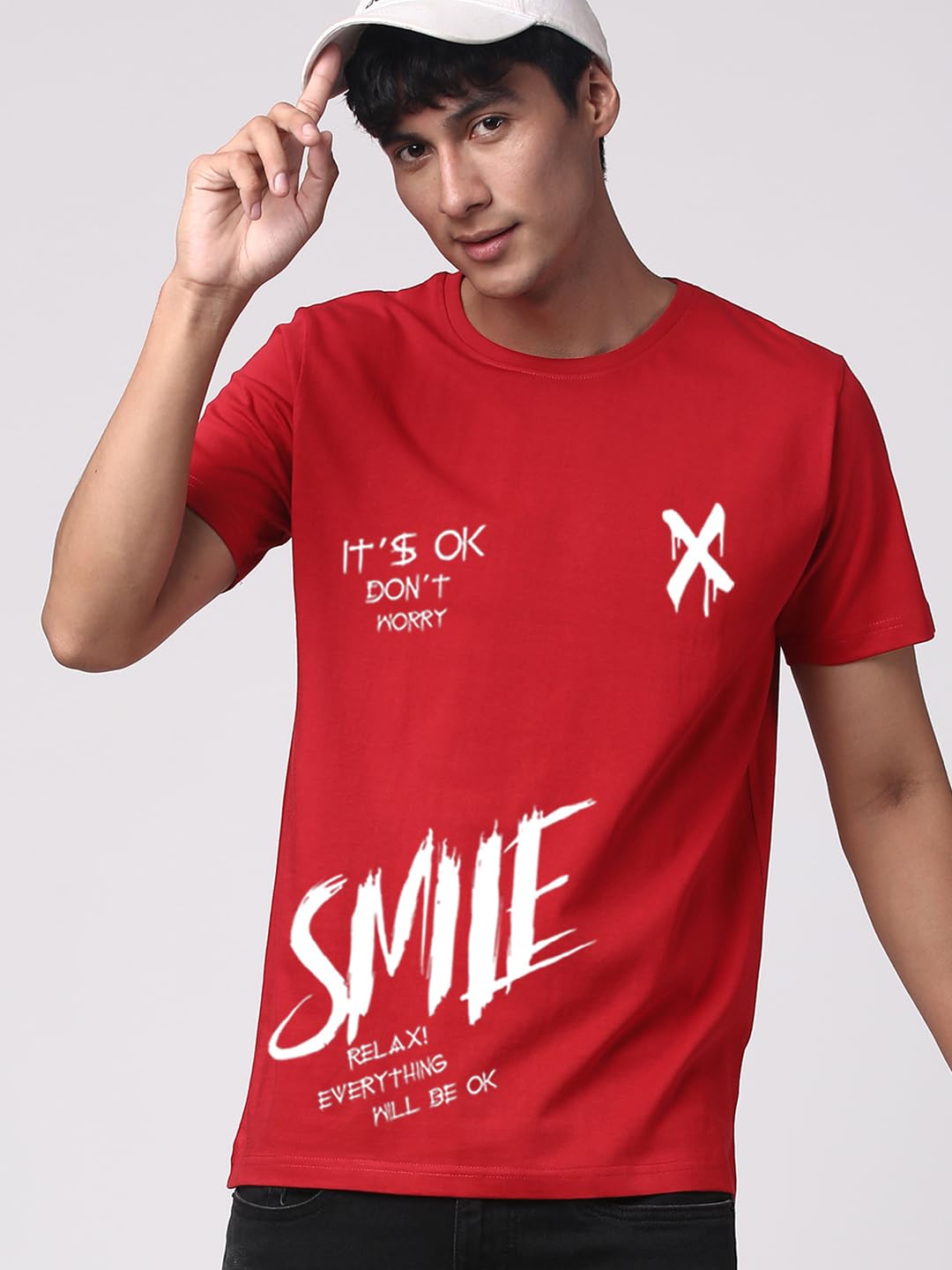 ADRO Mens Smile Printed Cotton T-Shirt_RN24-L2-SMILE-RD