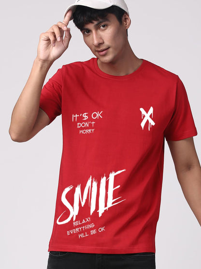 ADRO Mens Smile Printed Cotton T-Shirt_RN24-L2-SMILE-RD