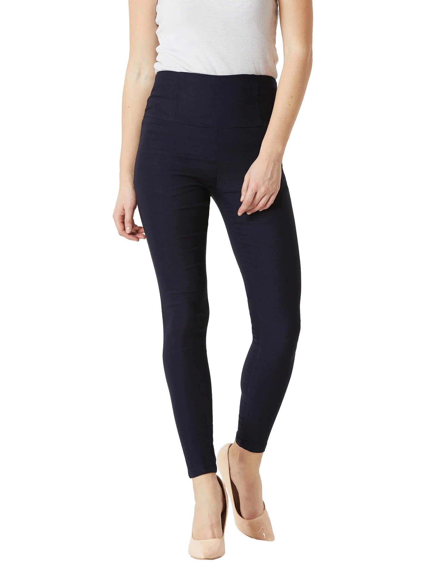 Miss Chase Womens Solid High Waist Regular Length Patch Pocket Jeggings (MCSS20BT99-01-71-02, Navy Blue, XS)