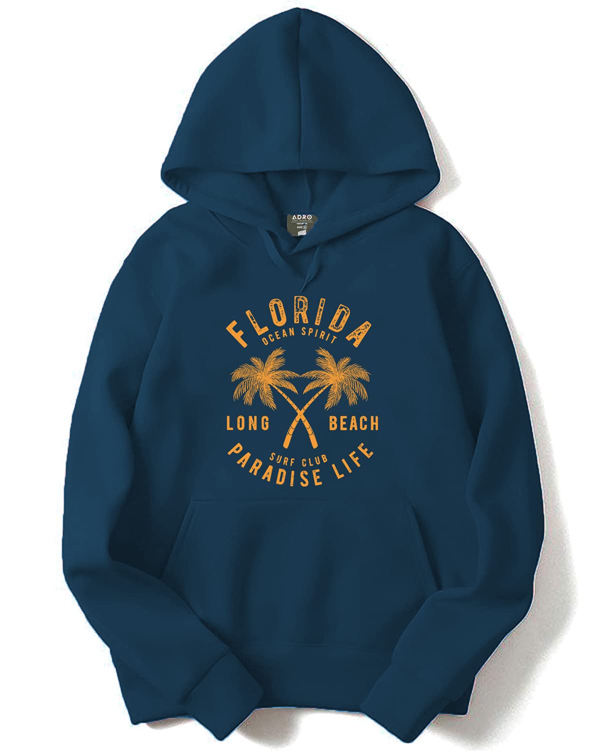 ADRO Men's Cotton Neck Hooded Sweatshirt (H21-M-FLL-SB_Teal)