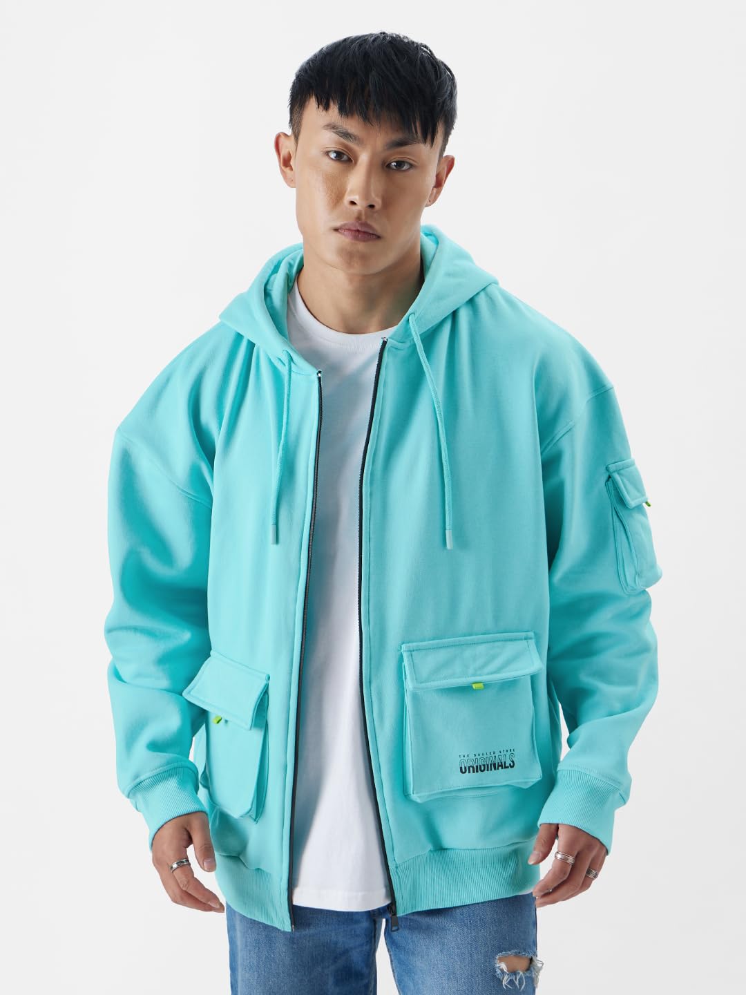 The Souled Store TSS Originals: Blue Flow Hoodies Hoodies Sweatshirts Pullovers Fleece Zip-up Graphic Printed Solid Color Block