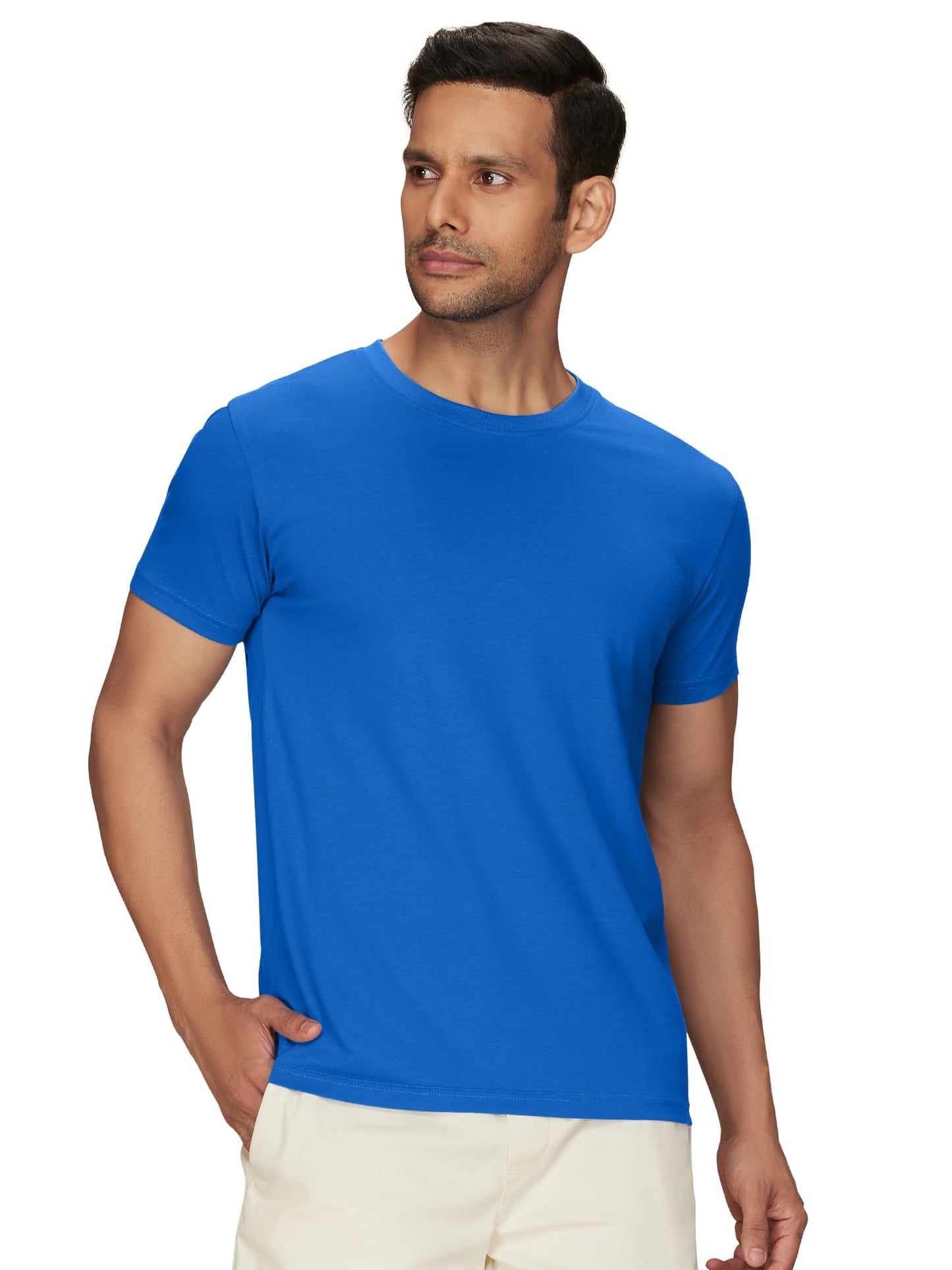 XYXX Mens Solid Regular Fit T-Shirt (XY_CR15_Tshirt_2_Merlot Maroon+Olympic Blue
