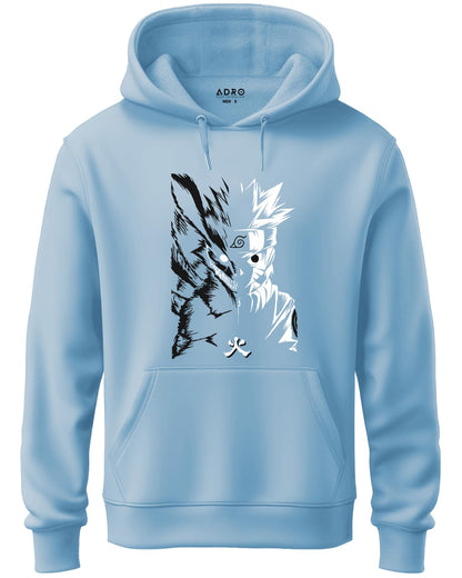 ADRO Mens Hoodies with Naruto Uzumaki Anime Printed, 100% Cotton 340GSM Warm & Soft Fabric. (H23-M-NRR-SK_SkyBlue)