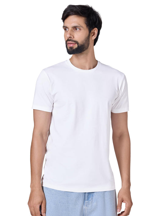 XYXX Iconique Mens Solid Supima Cotton T-Shirt | Round Neck Tshirts | Half Sleeves | Solid-Regular Fit | Polar White