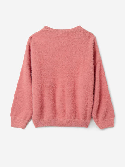The Souled Store Originals : Pink Glitter Oversized Girls Knitted Sweater