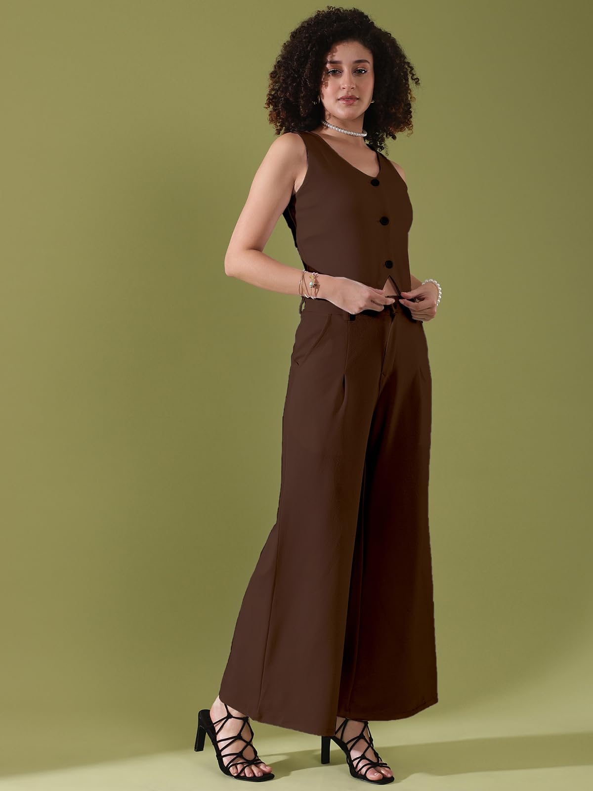 Selvia WomenS Co-Ords Set|Lycra V-Neck Solid Crop Top And Pant Set|Formal Co-Ords Set For Women|Two Piece Co-Ord Set|Top & Trou