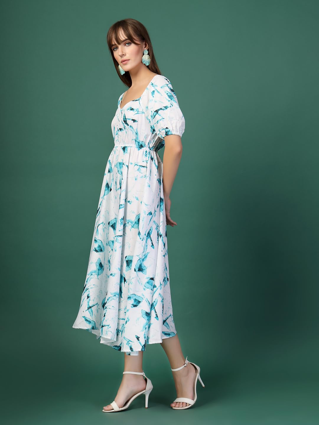 Oomph! Flared Dress For Women Stylish | Long One Piece For Women | Puff Sleeve Long Dress | Floral Print Maxi One Piece | Wester