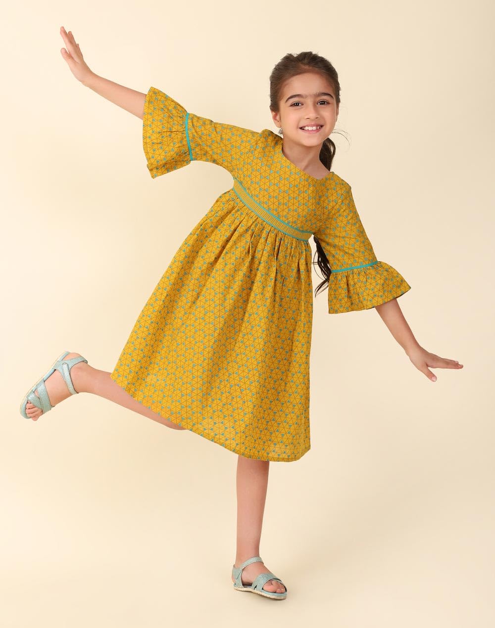 Fabindia Yellow Cotton Printed Dress
