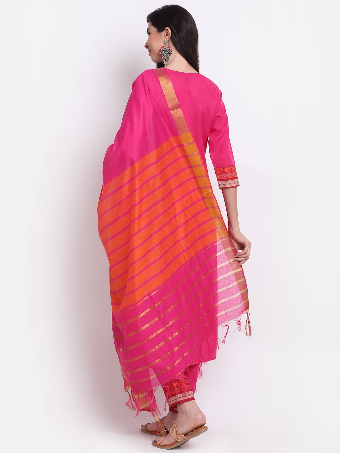 ANNI DESIGNER Women's Cotton Straight Kurta with Palazzo & Dupatta (Been Pink)