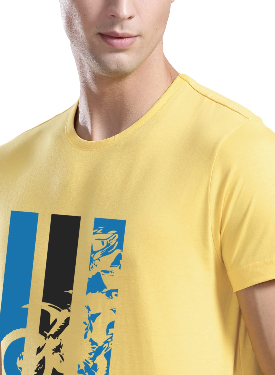ADRO Men's Bike Rider Printed Cotton T-Shirt (RN22-2-BIK-LY_Light Yellow)