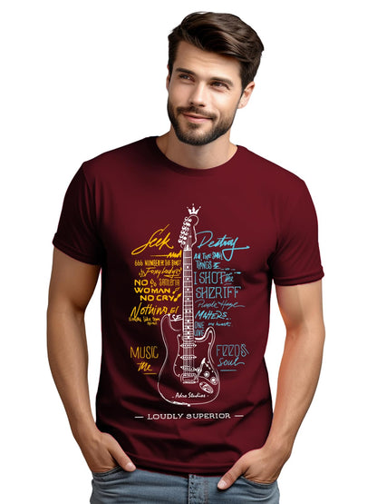 ADRO Guitar Design Printed T-Shirt for Men - 100% Cotton, Regular Fit, Soft Breathable Fabric | RN23-M-GTR-MR