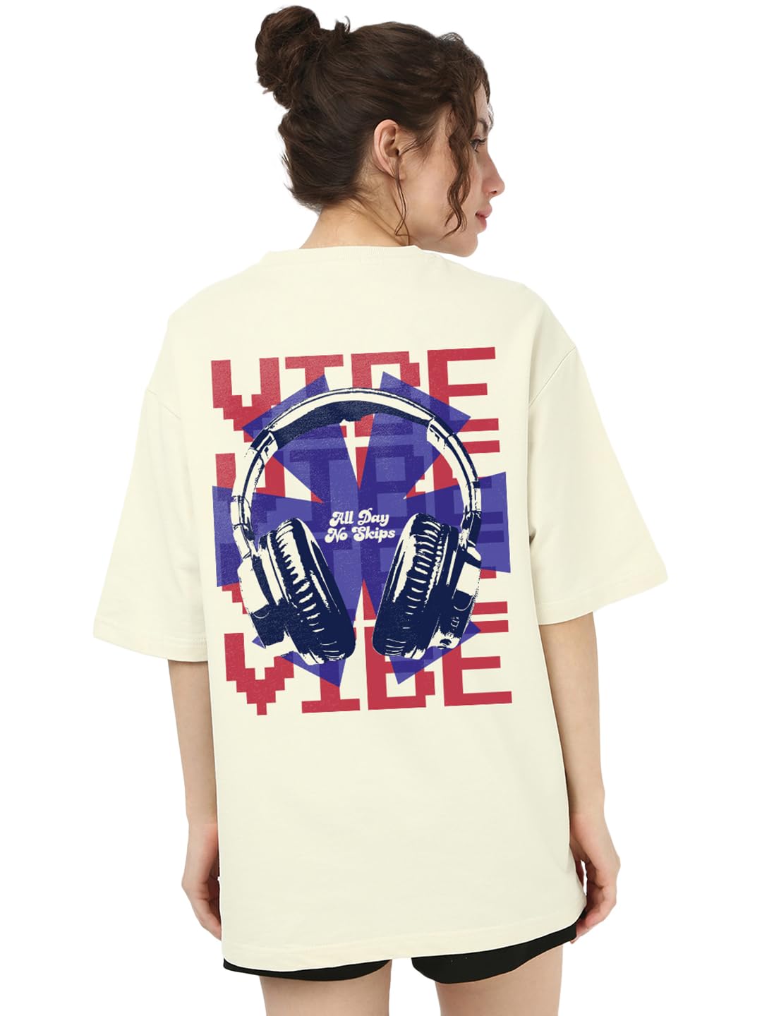 Bewakoof Heavy Duty 1.0 WomenS Graphic Print Oversized Fit Half Sleeve Round Neck Cotton Terry T-Shirt_1004240_Beige_3Xl