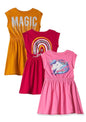 T2F Girls Cotton Printed Casual Knee-Length Dress(Pack of 3)