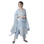ishin Womens Silk Blue Gota Patti Embroidered A-Line Kurta set With Trouser and Dupatta