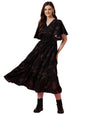 Sheetal Associates WomenS Maxi Geometric Print Crepe Flared Sleeve Casual Dress Black