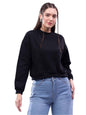 Kotty WomenS Fleece Sweatshirt Solid Pattern With Classic Round Neck(Black,S)