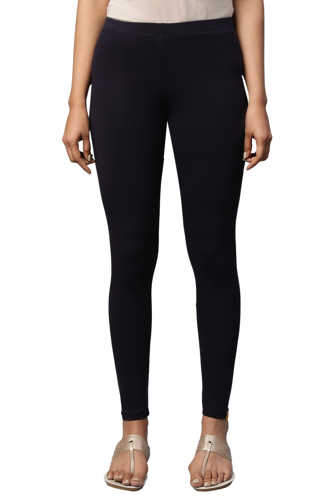 Aurelia Womens Blue Cotton-Blend Solid Leggings Ethnic Bottomwear