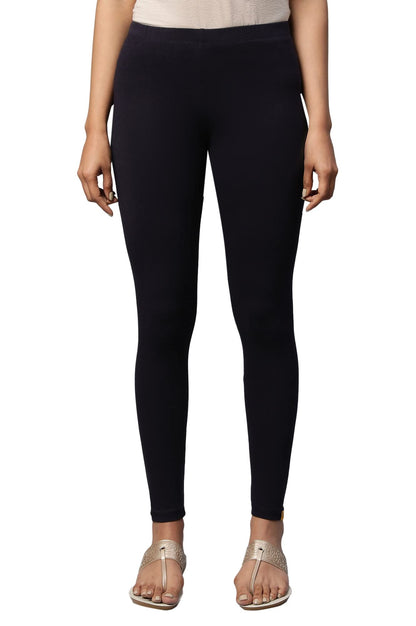 Aurelia Womens Blue Cotton-Blend Solid Leggings Ethnic Bottomwear