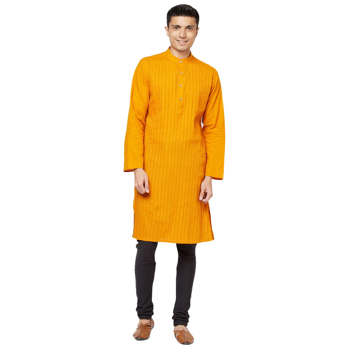 Fabindia Men Nagari Slim Fit Kurta Cotton_S Mustard