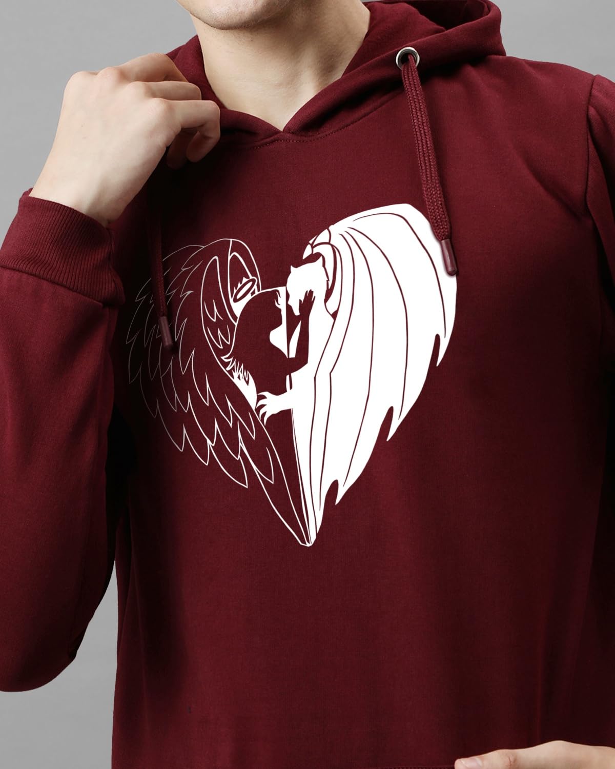 ADRO Mens Cotton Neck Hooded Sweatshirt (H24-DEVI-MR_Maroon