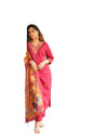 Rieka Women Embroidered Kurta Set With Floral Printed Dupatta & Straight Pant | Ethnic Wear Set For Women | Silk Blend Kurta Set
