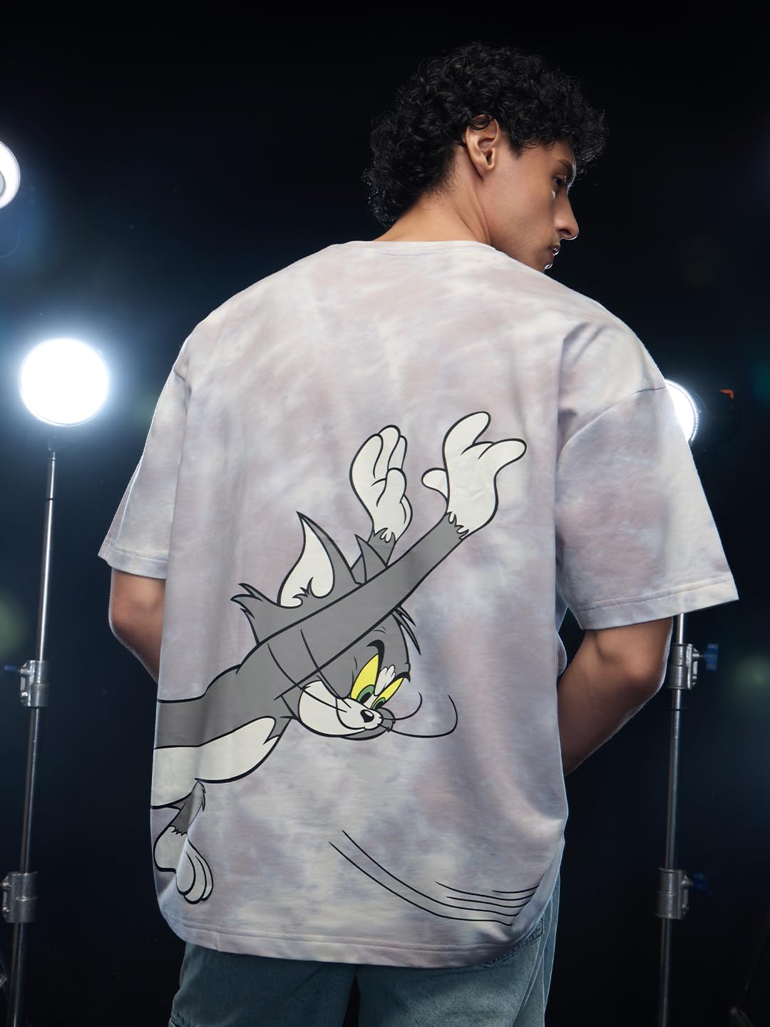 The Souled Store Men Official Tom & Jerry: The Chase Grey Printed Oversized T-Shirts