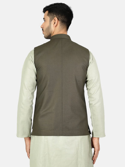 WINTAGE Mens Polyester Cotton Plain Green Modi Nehru Jacket : 42/L