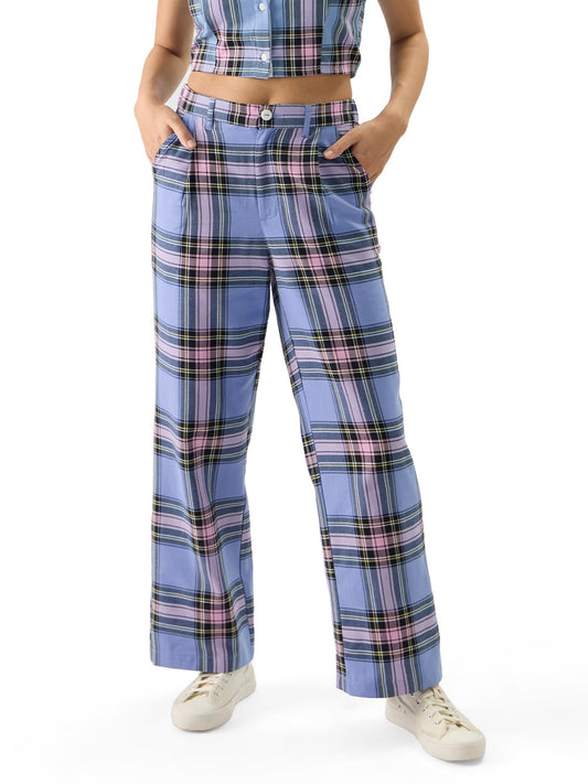 The Souled Store Lilac Blossom Women and Girls Straight Fit High Rise Cotton Checkered Pants