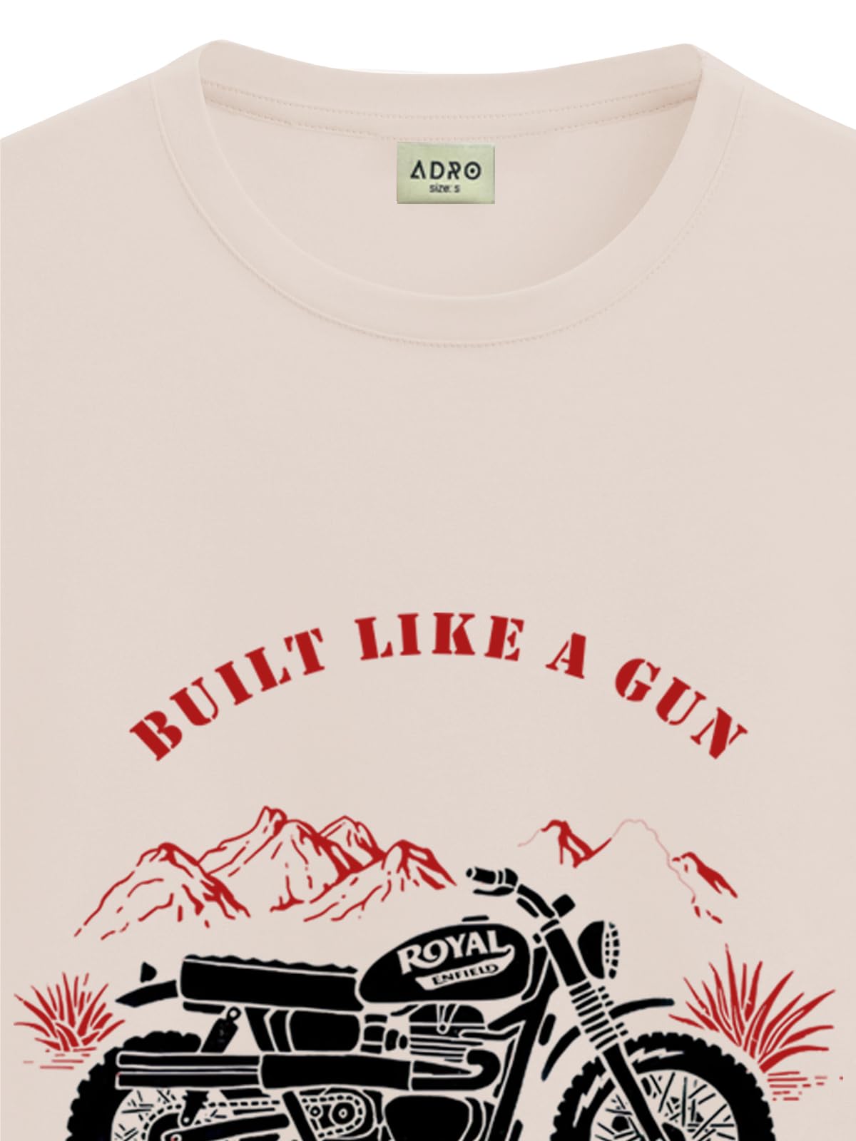 ADRO Men's Royal Bike Design Printed 100% Cotton T-Shirt - Regular Fit, Printed T-Shirts for Men (RN24-RYL-BE_Beige)