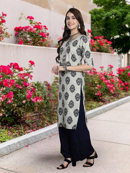 Pinkmint Crepe Printed Straight A-Line Round Neck Stylish Kurti for Women (Pack 1)