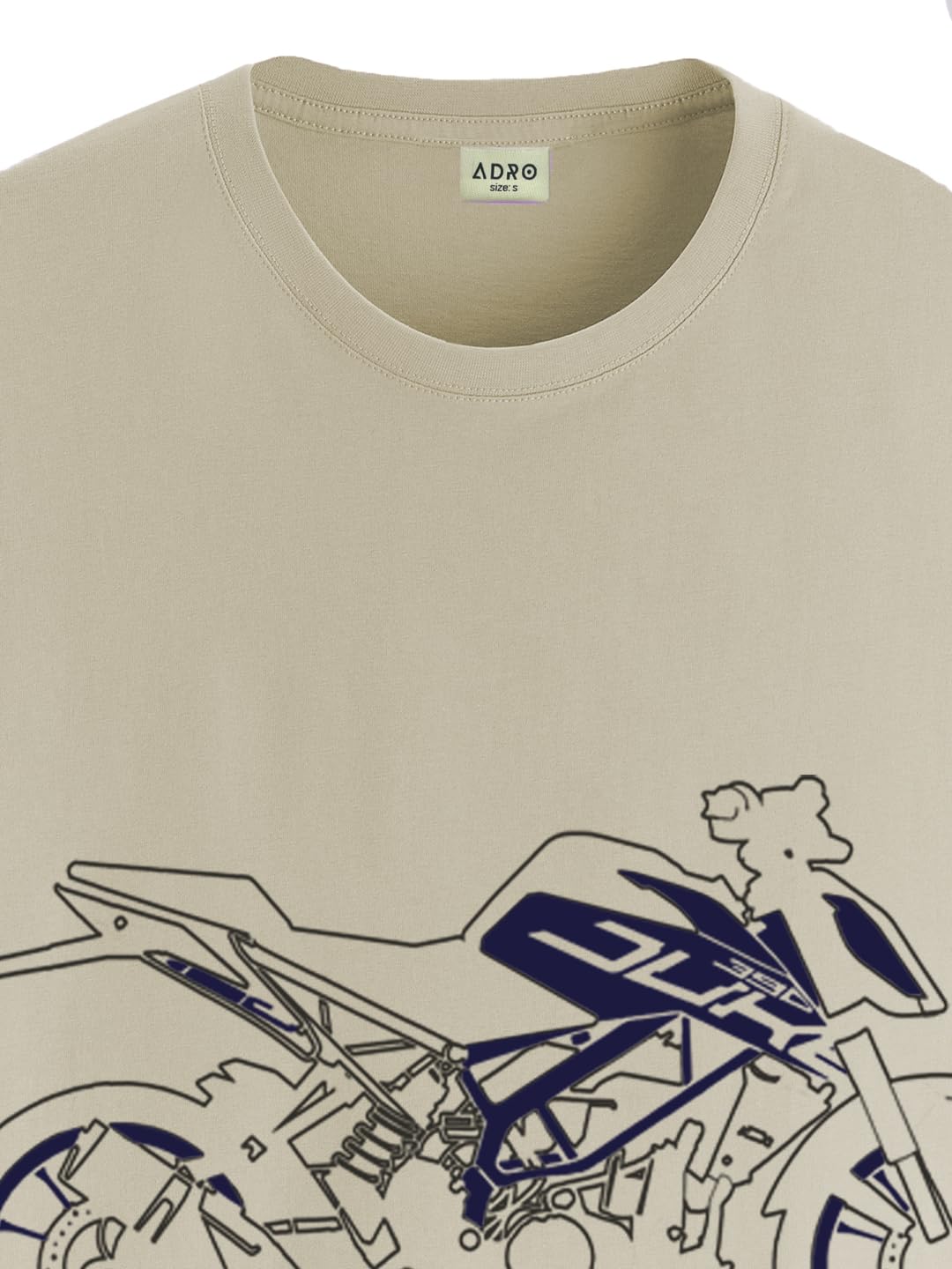 ADRO Men's Biker Design Printed 100% Cotton T-Shirt - Regular Fit, Printed T-Shirts for Men (RN24-KTM-BE_Beige)