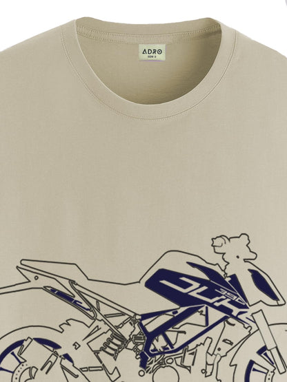 ADRO Men's Biker Design Printed 100% Cotton T-Shirt - Regular Fit, Printed T-Shirts for Men (RN24-KTM-BE_Beige)