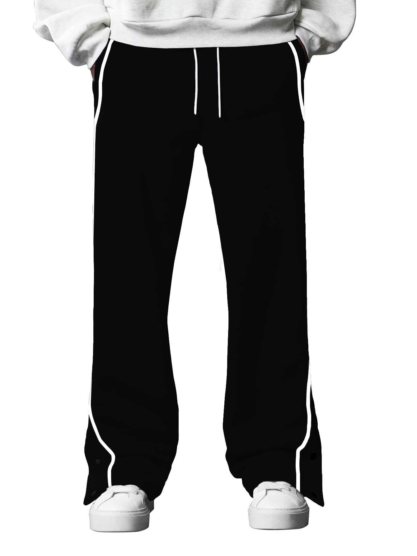 AVANOVA MansBlack Athletic Track Sweatpants Side Button Snap Closure Retro Sports Training Gym Running Workout Casual Street St