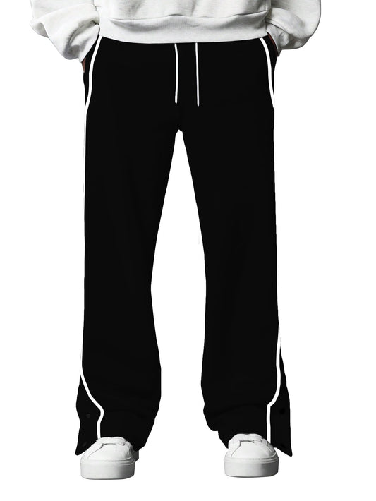 AVANOVA MansBlack Athletic Track Sweatpants Side Button Snap Closure Retro Sports Training Gym Running Workout Casual Street St