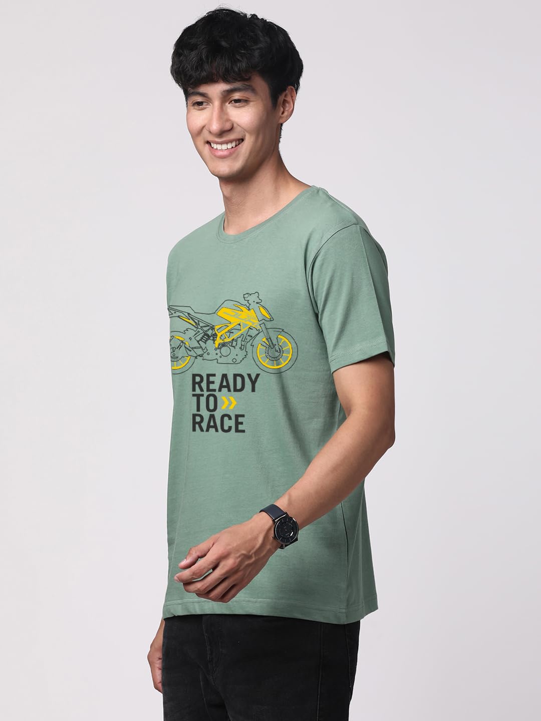 ADRO Men's Biker Design Printed 100% Cotton T-Shirt - Regular Fit, Printed T-Shirts for Men (RN24-KTM-PT_Pista)