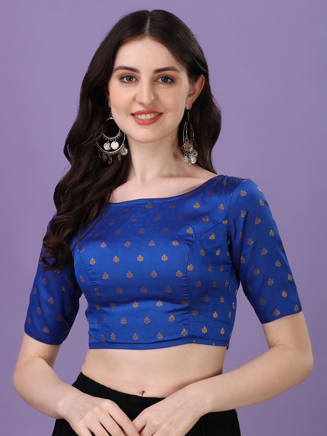 Oomph! Readymade Blouse For Women, Brocade, Blue, Boat Neck