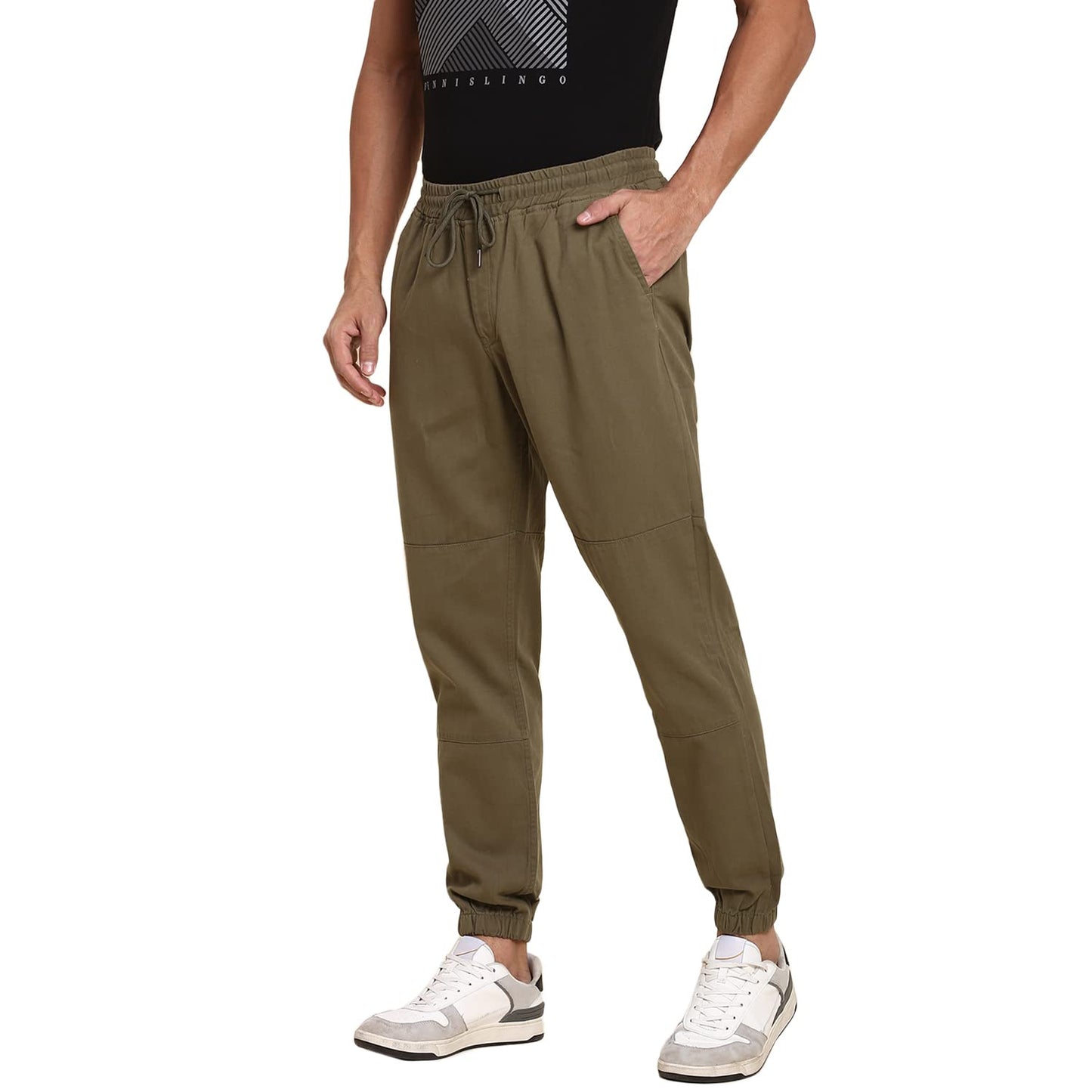Dennis Lingo Mens Cotton Regular Fit Solid Stretchable Joggers, Casual Trouser Pants with Drawstring Waist and Snug Cuff Legs (