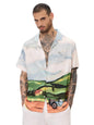 The Souled Store Official Peanuts Originals: Snoopys Drive in Mens and Boys Short Sleeves Collared Neck Button Front Multicolor